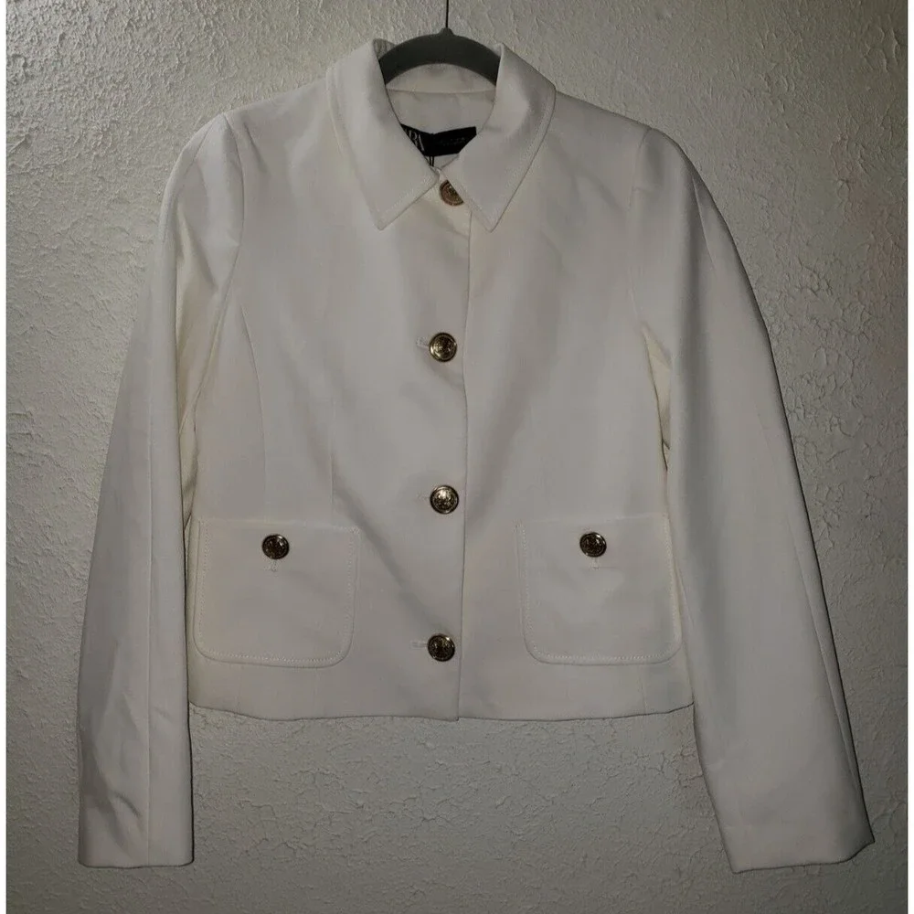 NWT Zara Sz S White Jacket Blazer Professional Career Casual Gold Buttons Lined - Picture 5 of 15